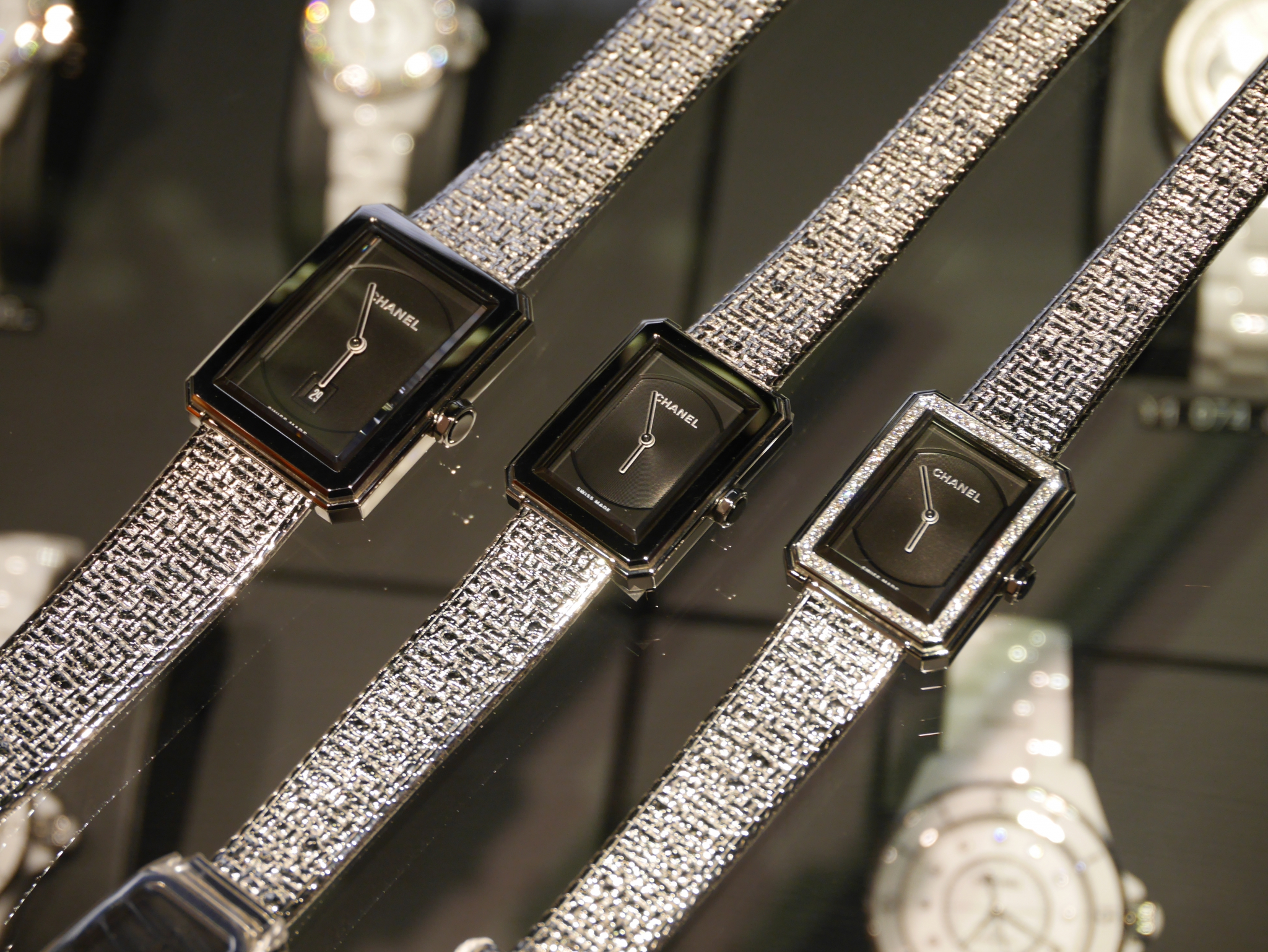 【定価約120万・ダイヤモンドベゼル】シャネル　腕時計　ボーイフレンド　ツイード